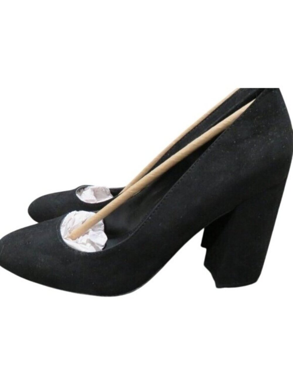 Justfab Daphne Classic  Black Vegan Faux Suede Block Chunky Heel Pumps 7.5